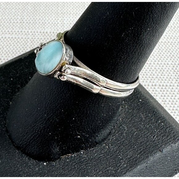 Larimar and Amber Silver Flip Ring Size 9.5 - Picture 4 of 14